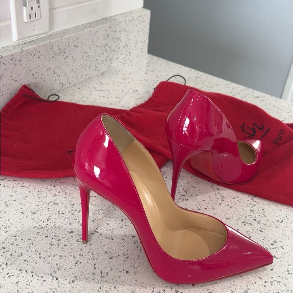 Christian Louboutin Pigalle Follies 100Patent Pink/Fuchsia Pump Size 40 Dust Bag - Picture 3 of 8